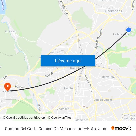 Camino Del Golf - Camino De Mesoncillos to Aravaca map