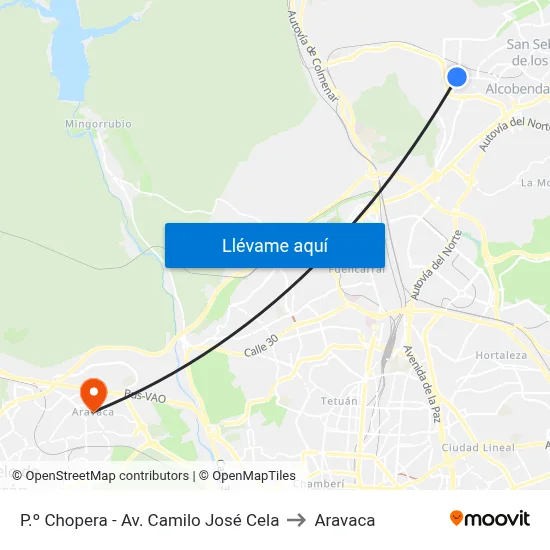 P.º Chopera - Av. Camilo José Cela to Aravaca map