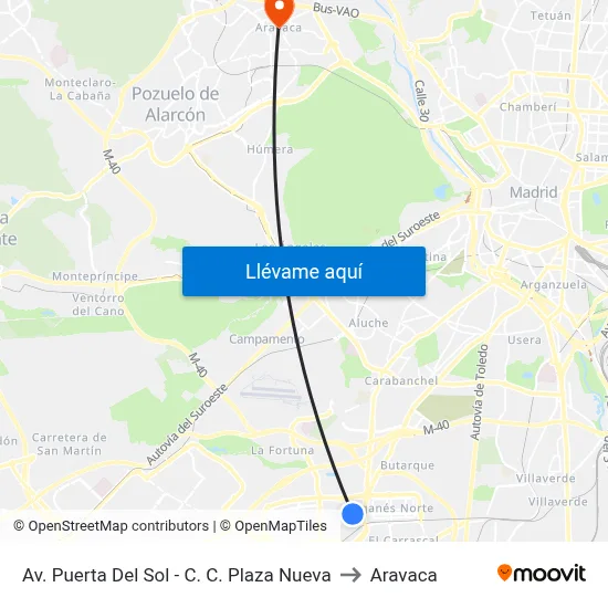 Av. Puerta Del Sol - C. C. Plaza Nueva to Aravaca map