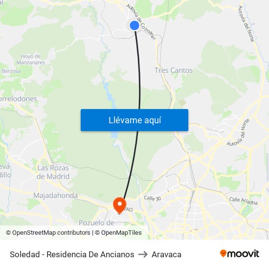 Soledad - Residencia De Ancianos to Aravaca map