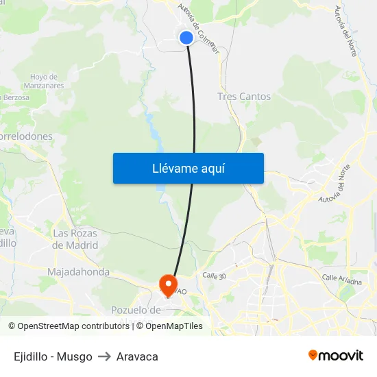 Ejidillo - Musgo to Aravaca map