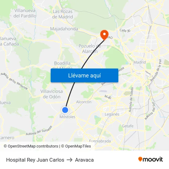 Hospital Rey Juan Carlos to Aravaca map