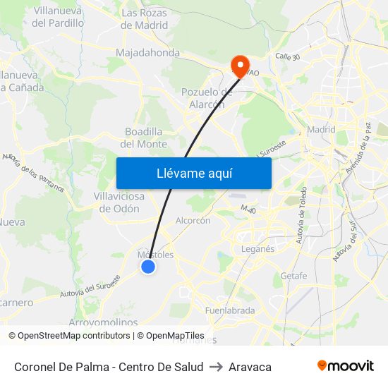 Coronel De Palma - Centro De Salud to Aravaca map