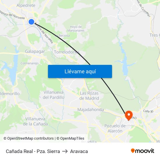 Cañada Real - Pza. Sierra to Aravaca map