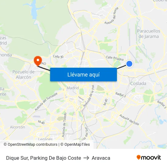 Dique Sur, Parking De Bajo Coste to Aravaca map