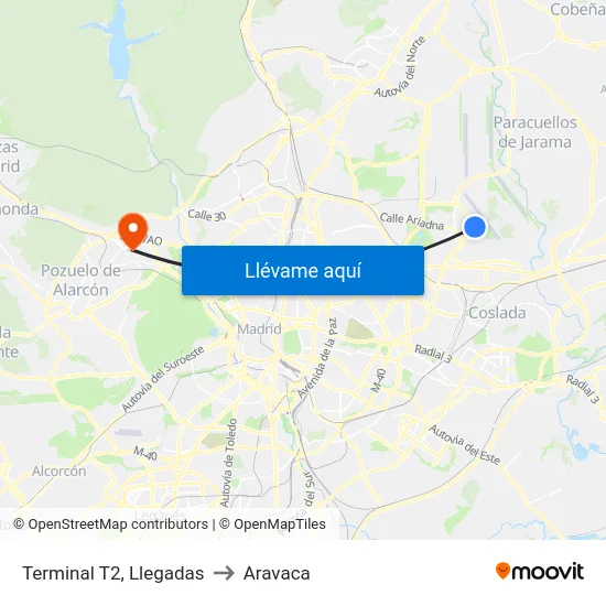 Terminal T2, Llegadas to Aravaca map