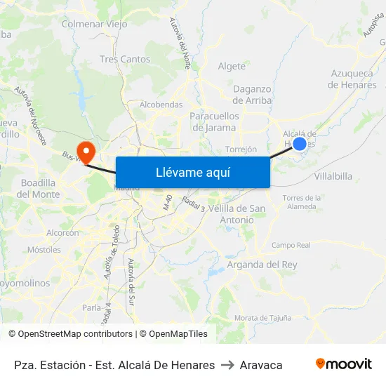 Pza. Estación - Est. Alcalá De Henares to Aravaca map