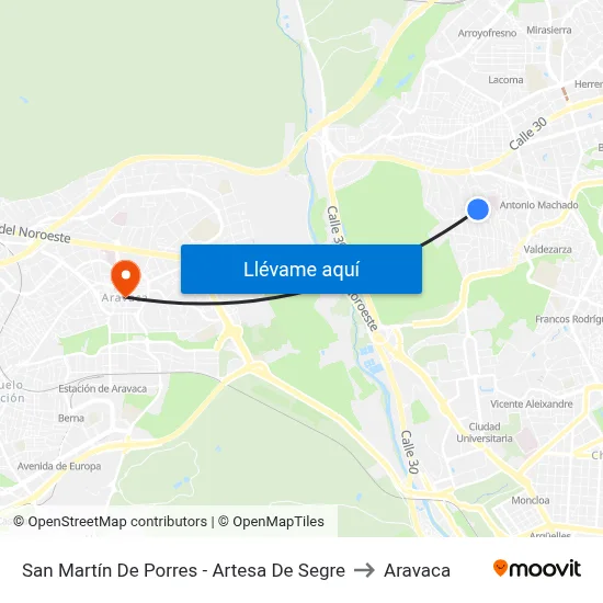 San Martín De Porres - Artesa De Segre to Aravaca map
