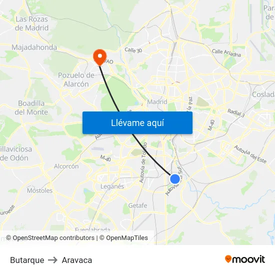 Butarque to Aravaca map