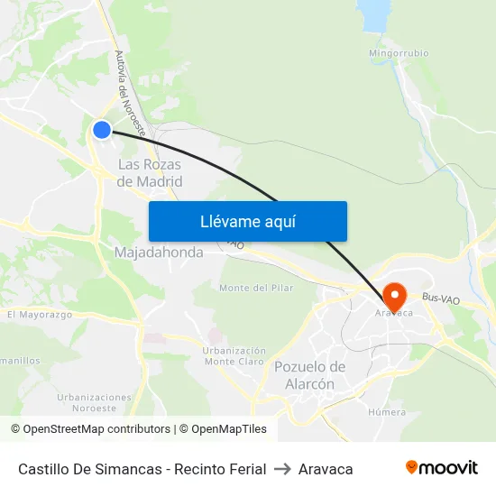 Castillo De Simancas - Recinto Ferial to Aravaca map