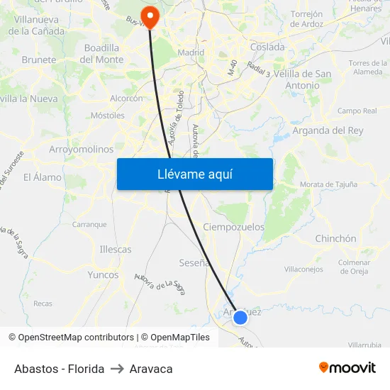 Abastos - Florida to Aravaca map