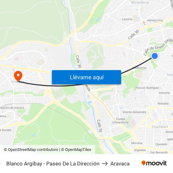Blanco Argibay - Paseo De La Dirección to Aravaca map