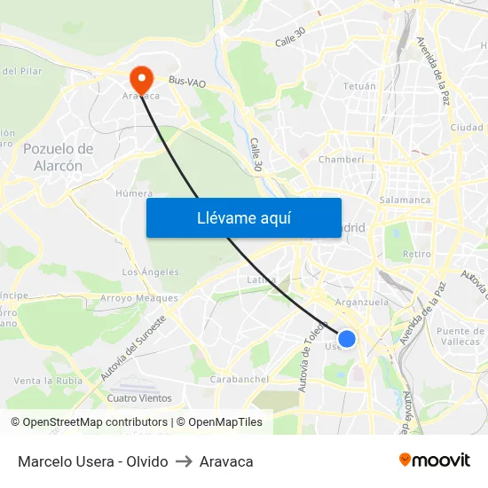 Marcelo Usera - Olvido to Aravaca map