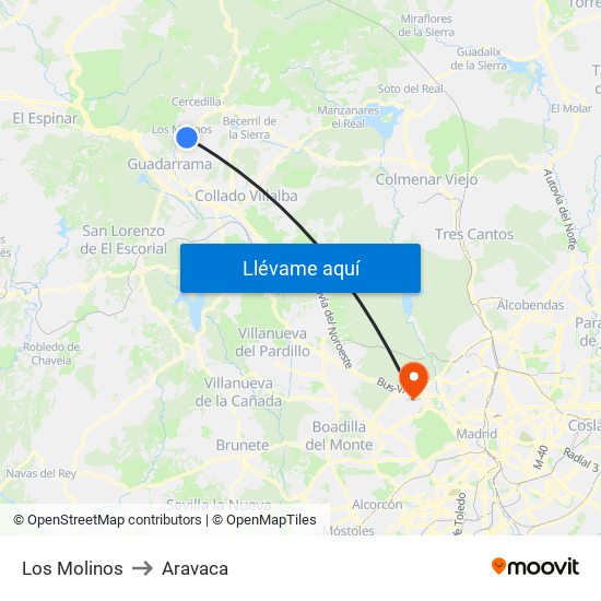 Los Molinos to Aravaca map