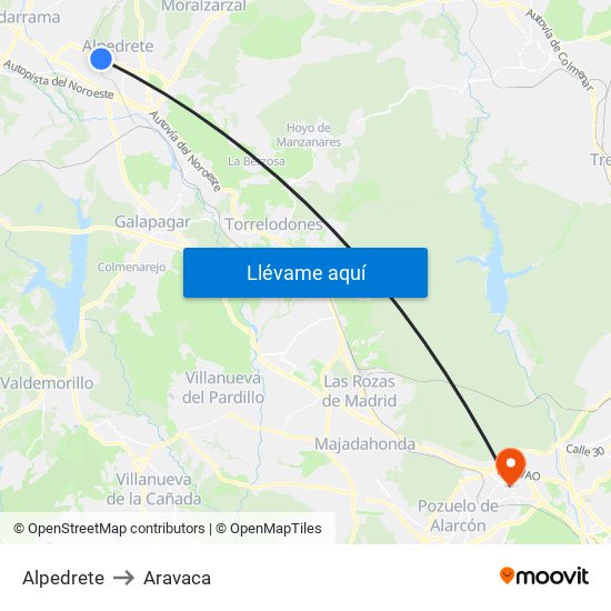 Alpedrete to Aravaca map