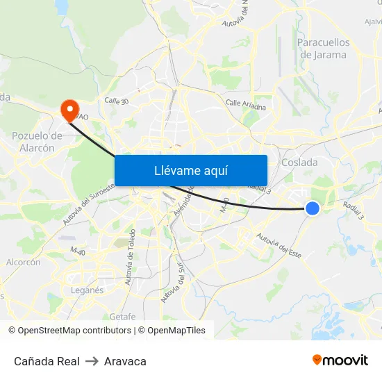 Cañada Real to Aravaca map