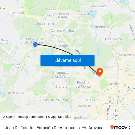 Juan De Toledo - Estación De Autobuses to Aravaca map