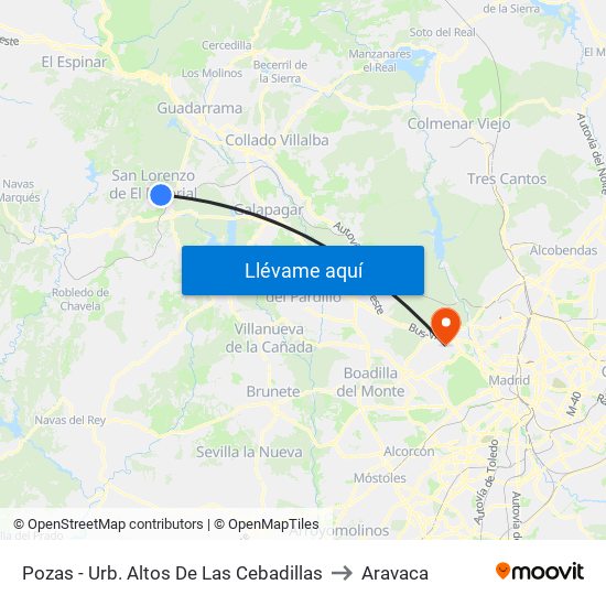 Pozas - Urb. Altos De Las Cebadillas to Aravaca map