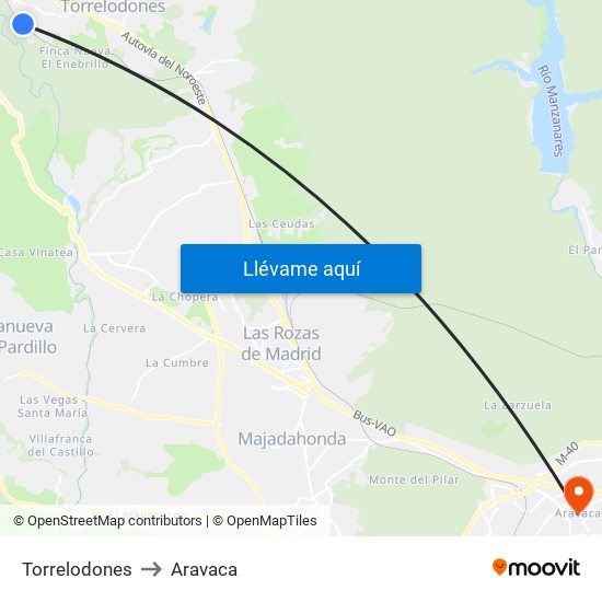 Torrelodones to Aravaca map