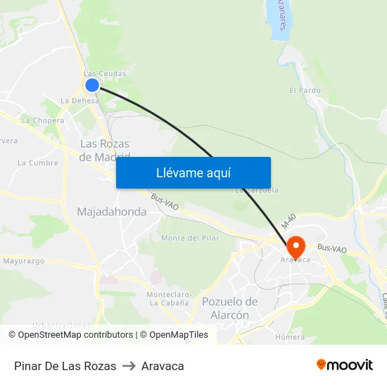 Pinar De Las Rozas to Aravaca map