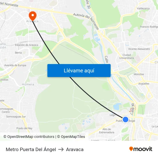 Metro Puerta Del Ángel to Aravaca map