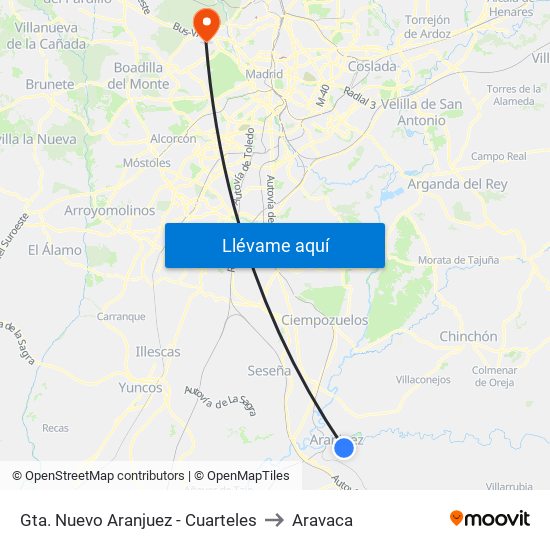 Gta. Nuevo Aranjuez - Cuarteles to Aravaca map