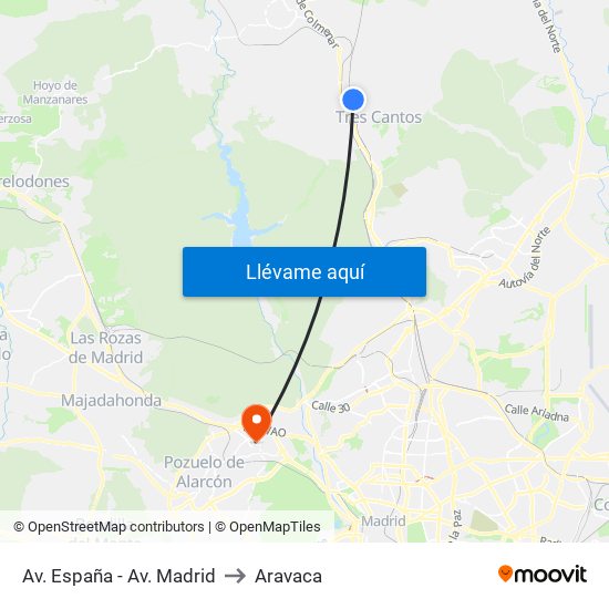 Av. España - Av. Madrid to Aravaca map