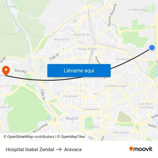 Hospital Isabel Zendal to Aravaca map
