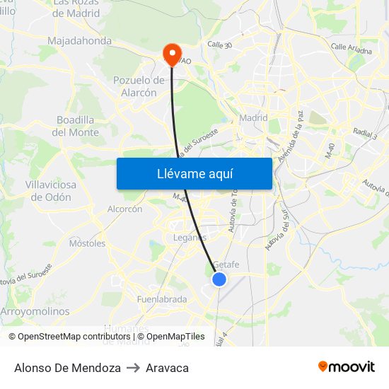Alonso De Mendoza to Aravaca map