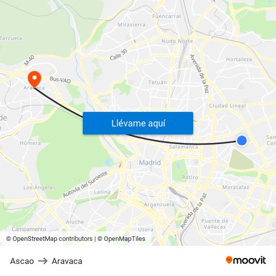 Ascao to Aravaca map