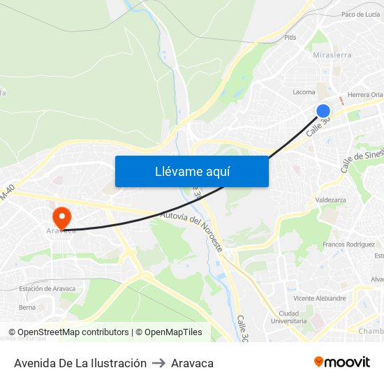 Avenida De La Ilustración to Aravaca map