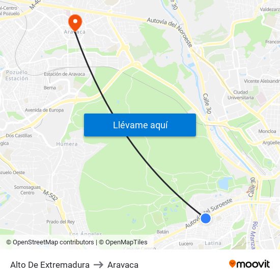 Alto De Extremadura to Aravaca map
