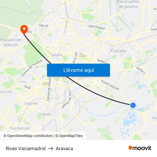 Rivas Vaciamadrid to Aravaca map