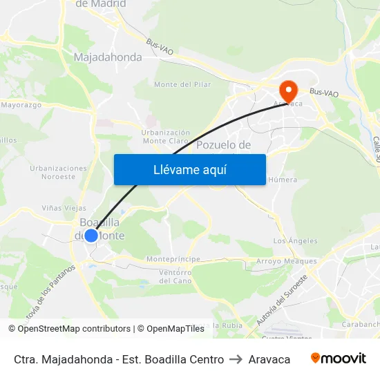 Ctra. Majadahonda - Est. Boadilla Centro to Aravaca map