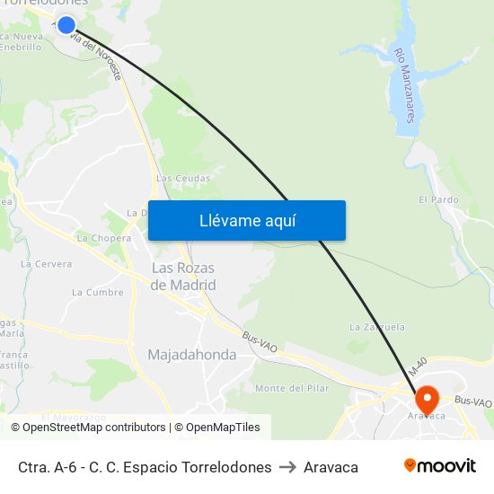 Ctra. A-6 - C. C. Espacio Torrelodones to Aravaca map