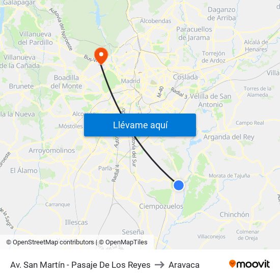 Av. San Martín - Pasaje De Los Reyes to Aravaca map