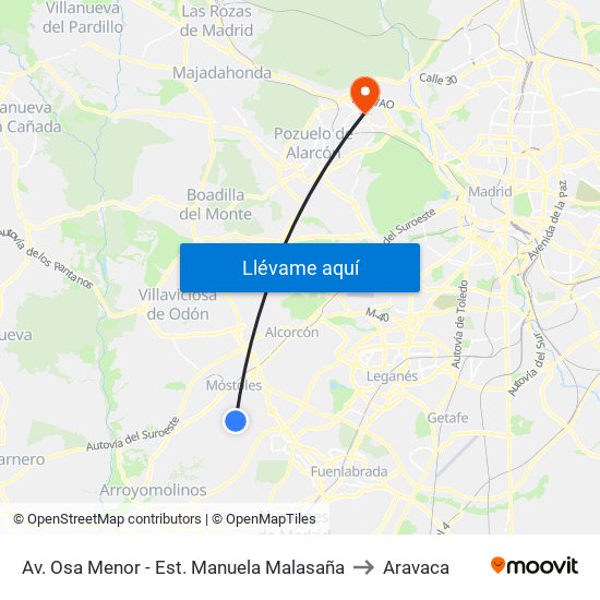 Av. Osa Menor - Est. Manuela Malasaña to Aravaca map