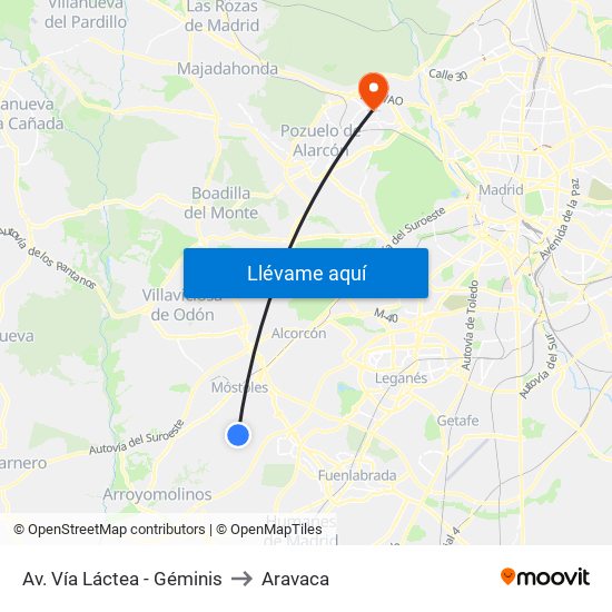 Av. Vía Láctea - Géminis to Aravaca map