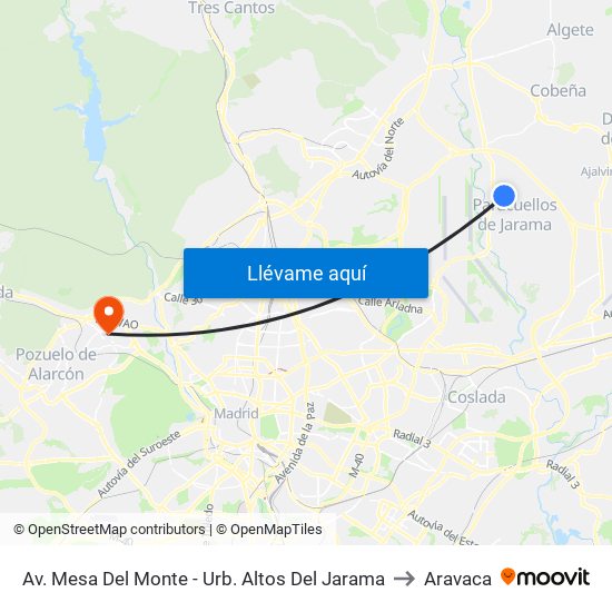 Av. Mesa Del Monte - Urb. Altos Del Jarama to Aravaca map