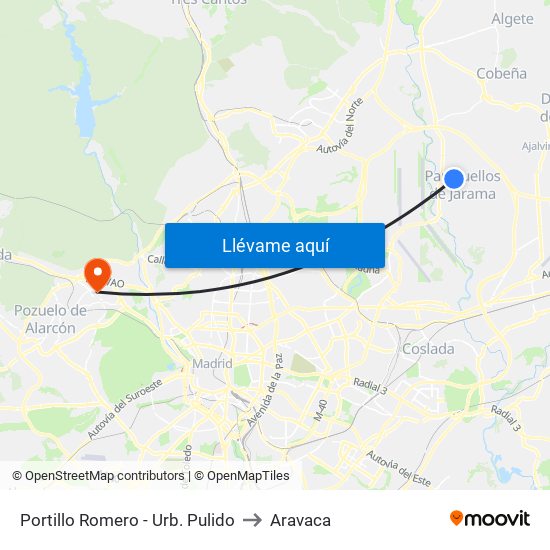 Portillo Romero - Urb. Pulido to Aravaca map