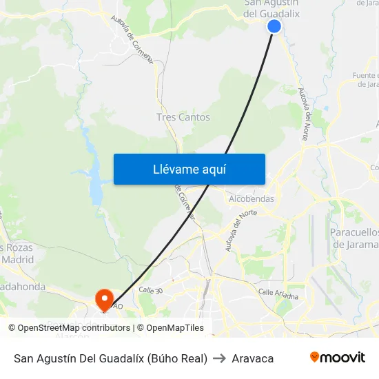 San Agustín Del Guadalíx (Búho Real) to Aravaca map