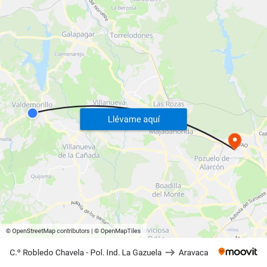 C.º Robledo Chavela - Pol. Ind. La Gazuela to Aravaca map