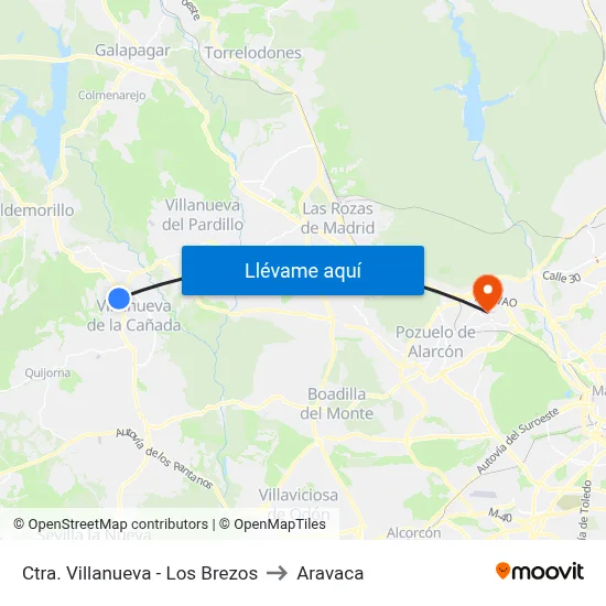 Ctra. Villanueva - Los Brezos to Aravaca map