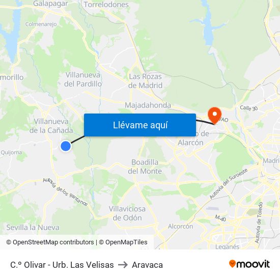C.º Olivar - Urb. Las Velisas to Aravaca map