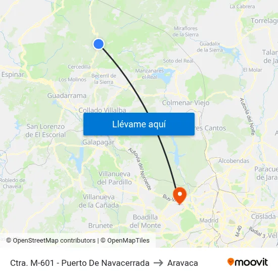 Ctra. M-601 - Puerto De Navacerrada to Aravaca map