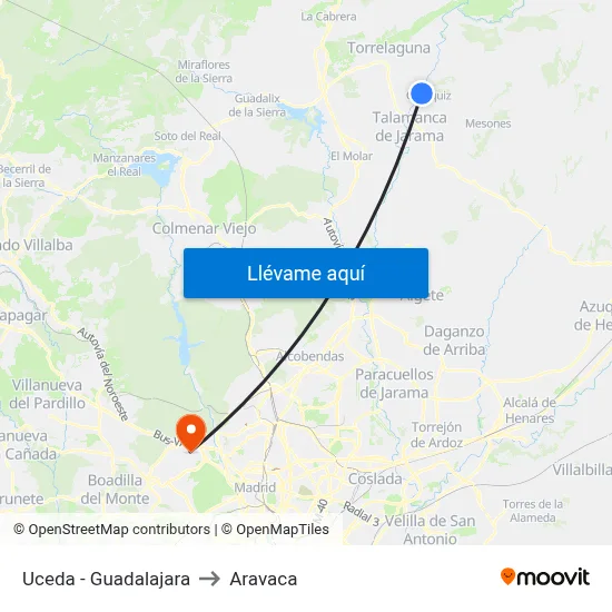 Uceda - Guadalajara to Aravaca map