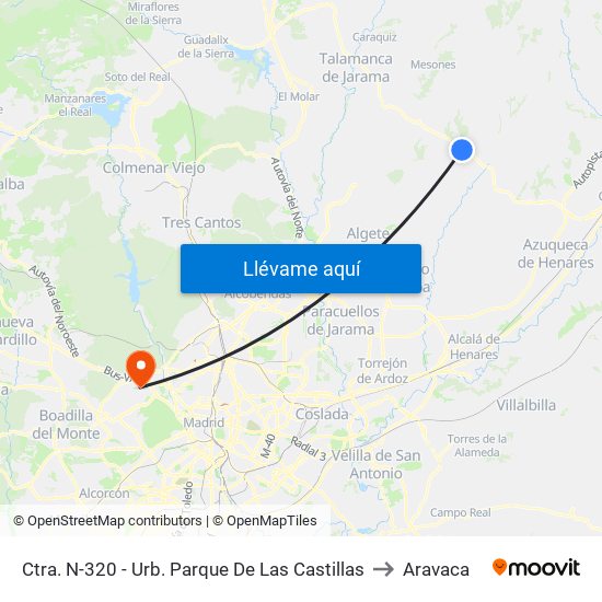 Ctra. N-320 - Urb. Parque De Las Castillas to Aravaca map