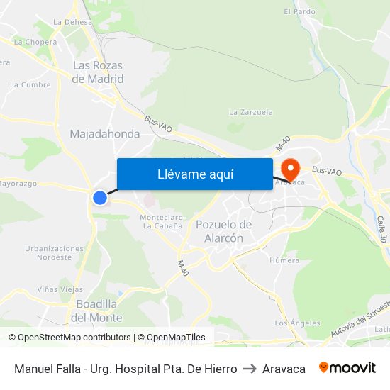 Manuel Falla - Urg. Hospital Pta. De Hierro to Aravaca map