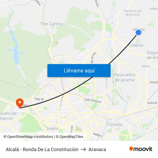 Alcalá - Ronda De La Constitución to Aravaca map