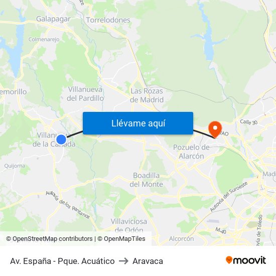 Av. España - Pque. Acuático to Aravaca map